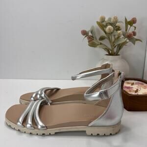 Vionic Laurel Leather Strappy Sandal Silver Women's 11 Casual Arch Support